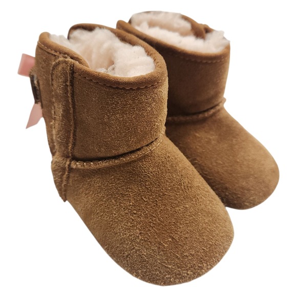 UGG Baby Girl Winter Booties Jesse Pink Bow II Size 2/3 Brown Suede 6-12 Months - Picture 4 of 9